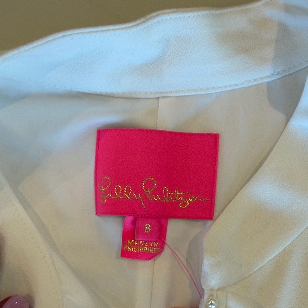 Lilly Pulitzer White Ruffle-Front Mini Dress with Pink Trim - Picture 2 of 6